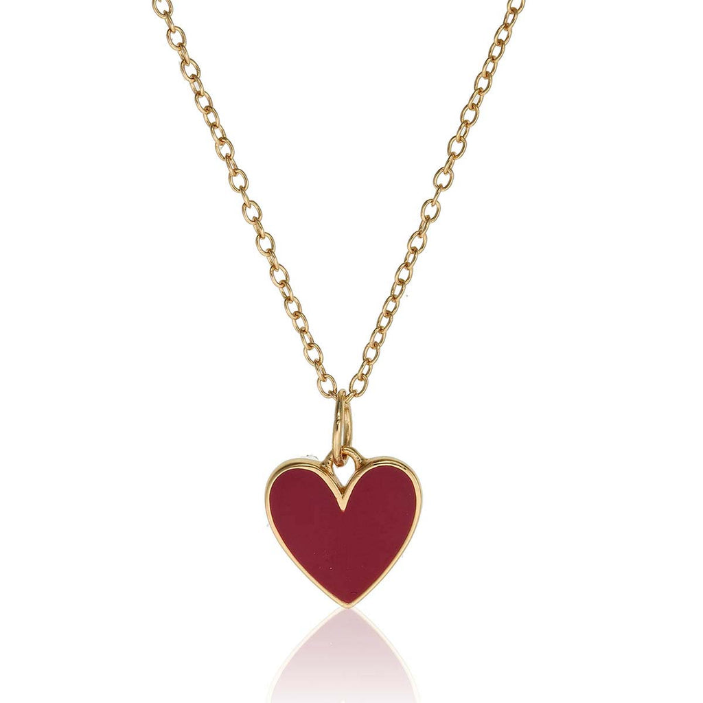 red heart necklace in gold