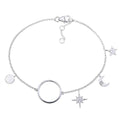 Sterling Silver Ladies Moon & Star Bracelet with Cubic Zirconia