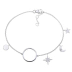 Sterling Silver Ladies Moon & Star Bracelet with Cubic Zirconia