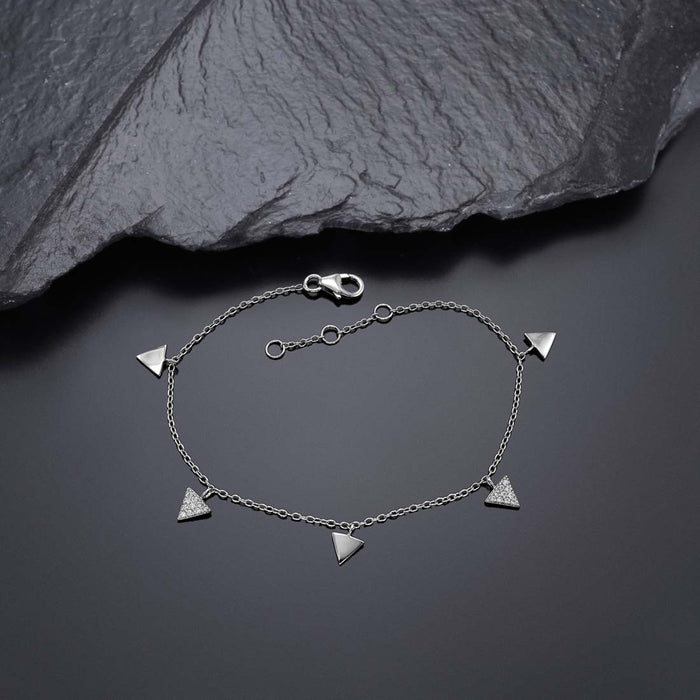 Triangle Charm Bracelet for Women Sterling Silver with Cubic Zirconia