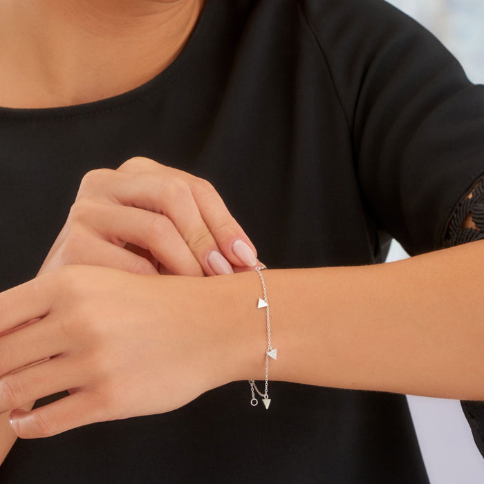 Triangle Charm Bracelet for Women Sterling Silver with Cubic Zirconia