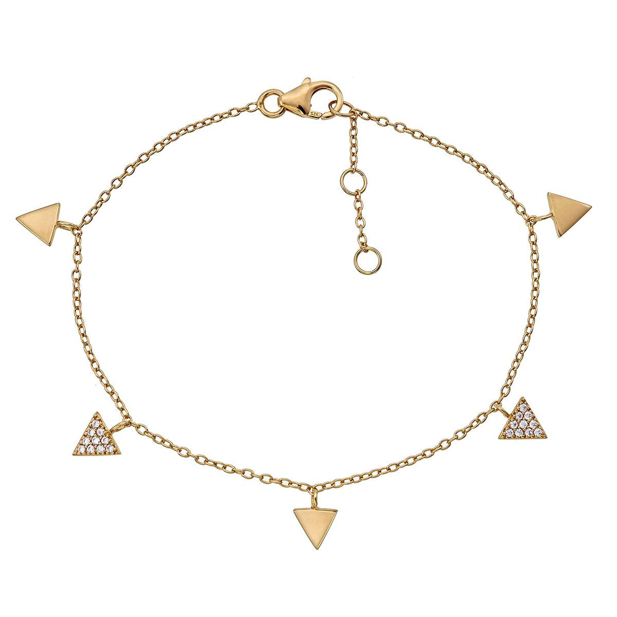 Triangle Charm Bracelet Gold Plated Sterling Silver & Cubic Zirconia