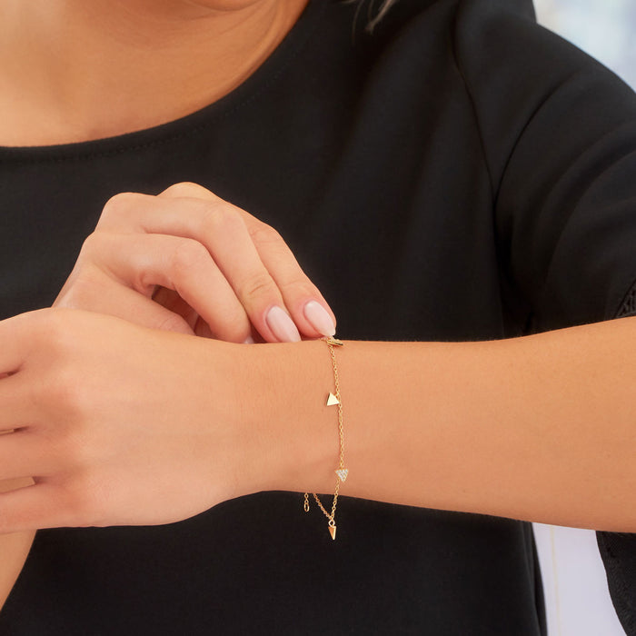 Triangle Charm Bracelet Gold Plated Sterling Silver & Cubic Zirconia
