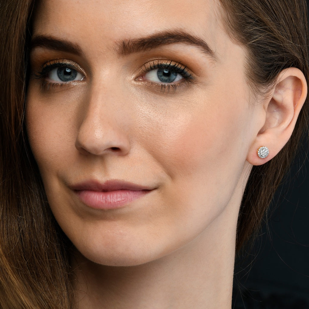 simple round diamond earrings in solid gold