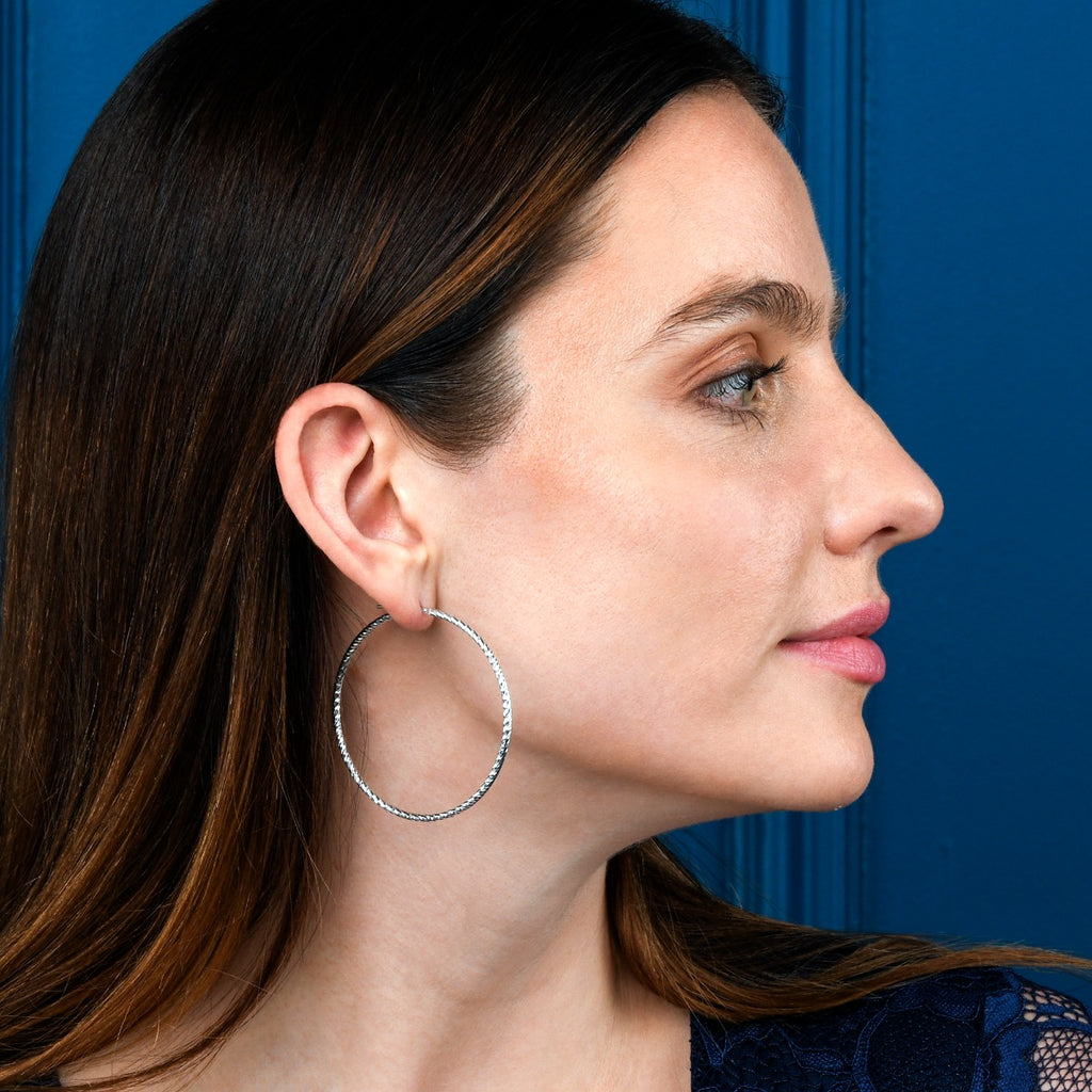 925 Sterling Silver Diamond Cut Sparkling Hoop Earrings