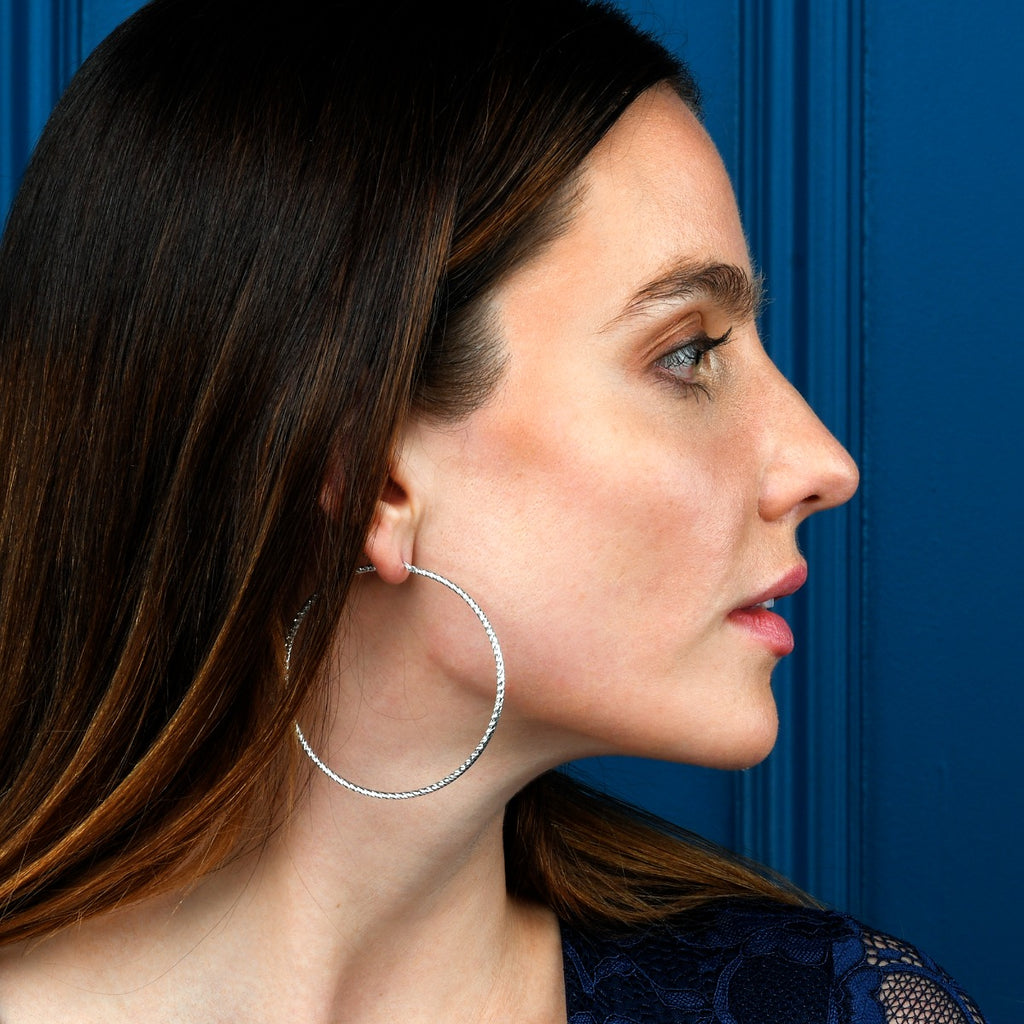 925 Sterling Silver Diamond Cut Sparkling Hoop Earrings