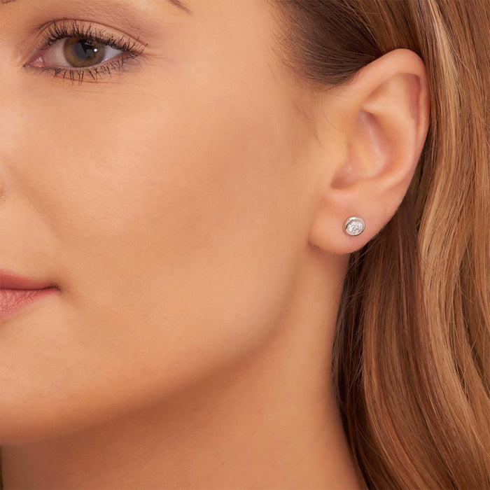 Solitaire 0.30ct Bezel Set Round Diamond Studs In 18K White Gold