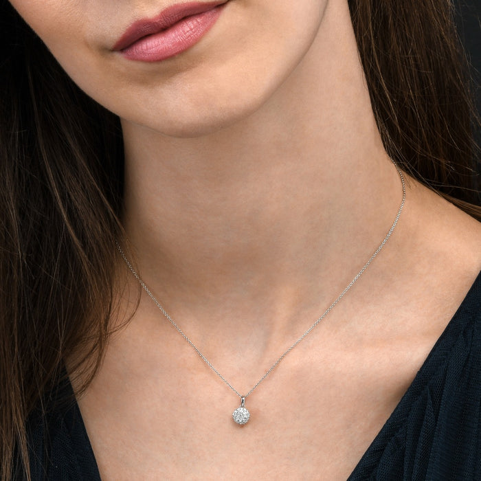 Round Shape 0.30ct Cluster Diamond Pendant In 9K White Gold