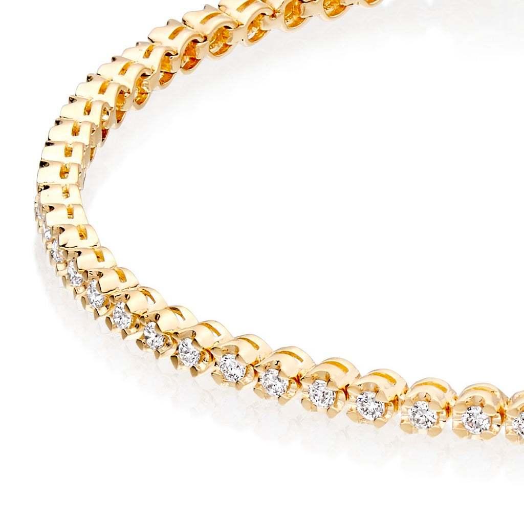 Basket Claw 1.00ct diamond tennis bracelet in 9K yellow gold