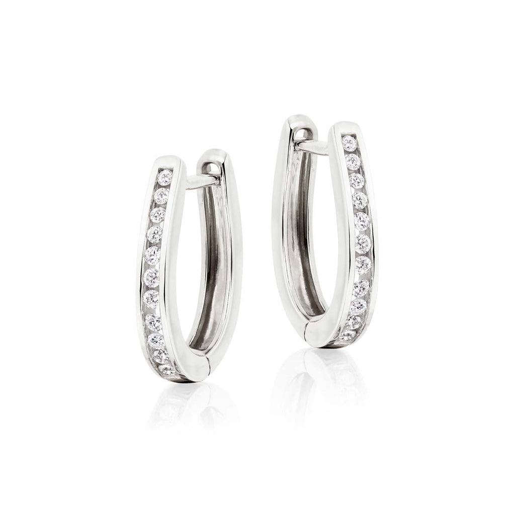 Channel 0.25ct round diamond hoop earrings in 9K white gold
