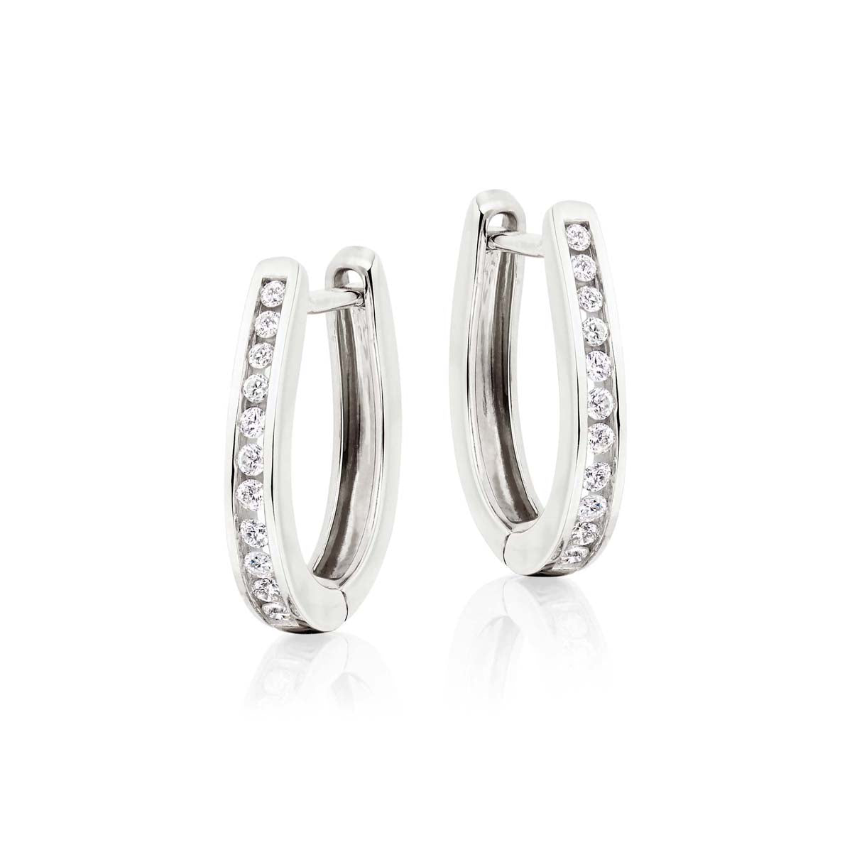 Channel 0.25ct round diamond hoop earrings in 9K white gold