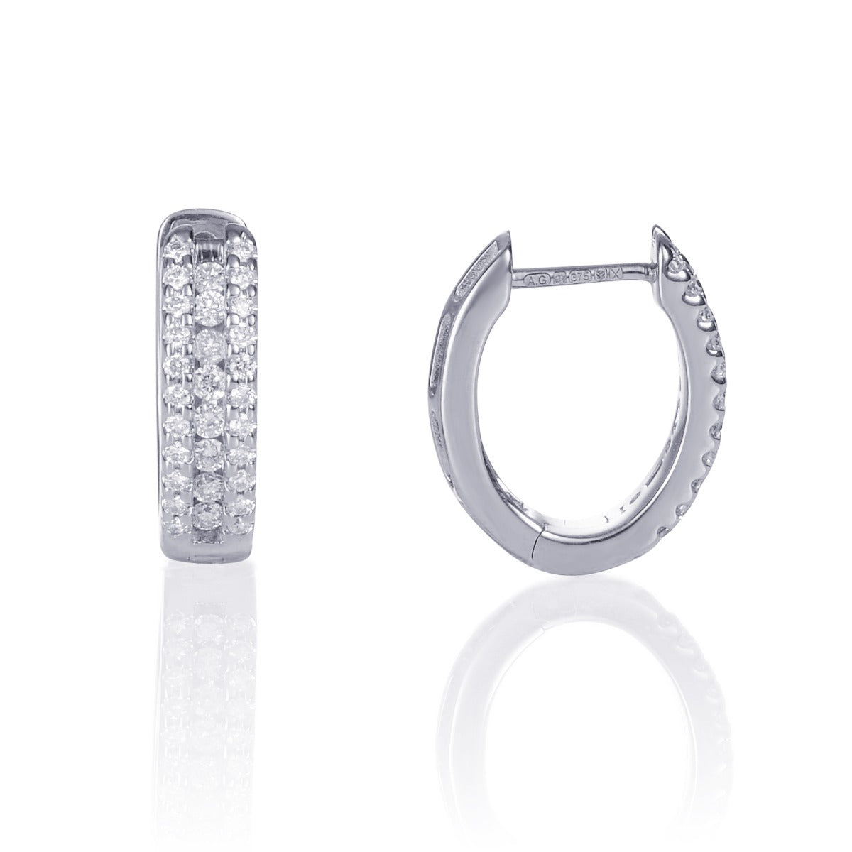 Diamond Hoop Earrings 0.40ct Oval Huggie Diamond Hoops 9K White Gold