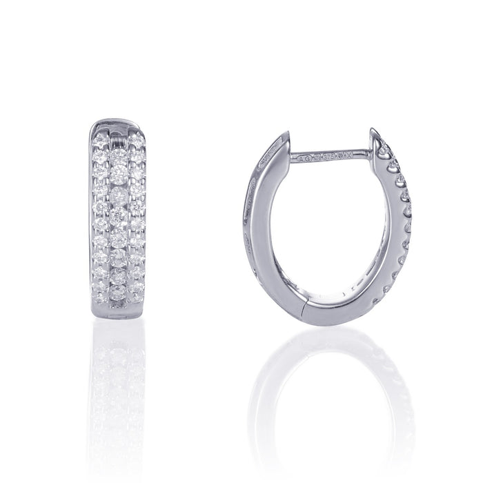 Diamond Hoop Earrings 0.40ct Oval Huggie Diamond Hoops 9K White Gold
