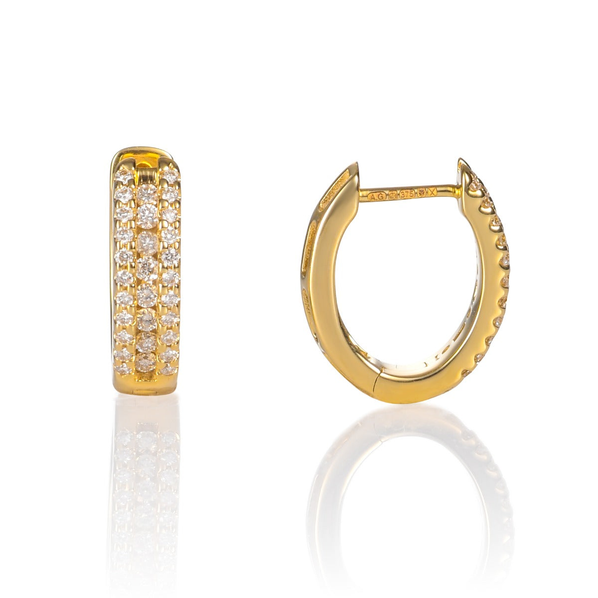 Diamond Hoop Earrings 0.40ct Oval Huggie Diamond Hoops 9K Yellow Gold