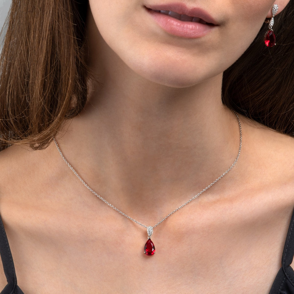 Sterling Silver Red Teardrop Pendant Necklace