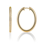 Large Diamond Hoop Earrings 0.40ct Large Oval Diamond Hoops 9K Yellow Gold