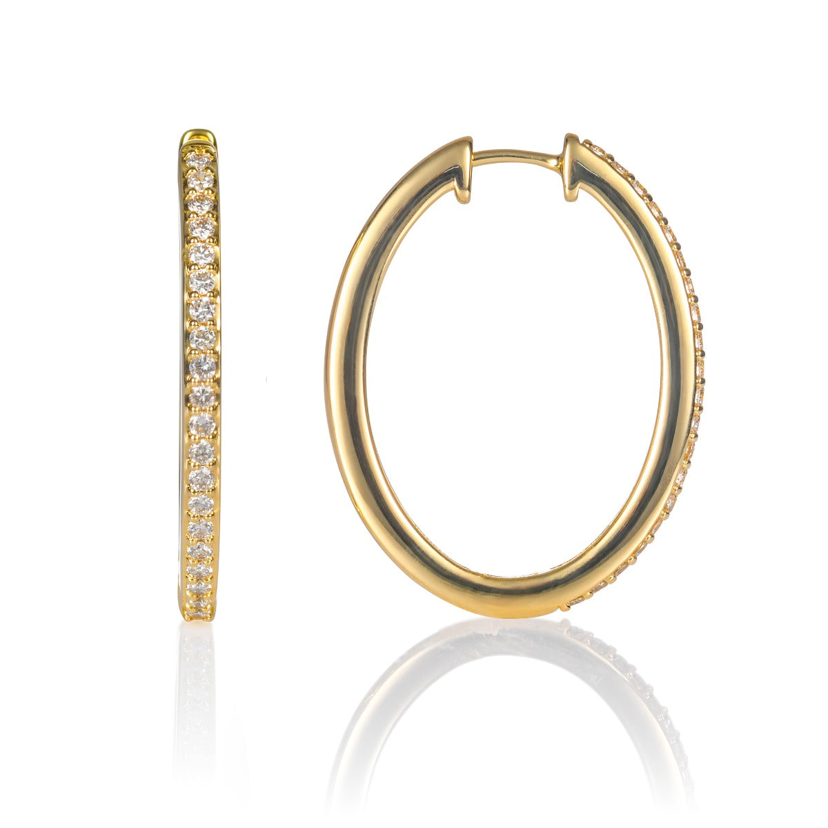 Large Diamond Hoop Earrings 0.40ct Large Oval Diamond Hoops 9K Yellow Gold
