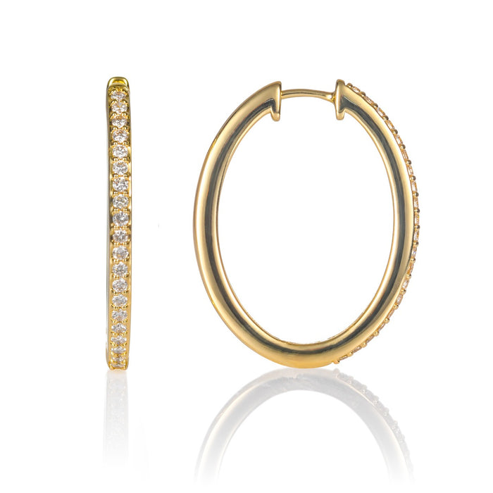 Large Diamond Hoop Earrings 0.40ct Large Oval Diamond Hoops 9K Yellow Gold