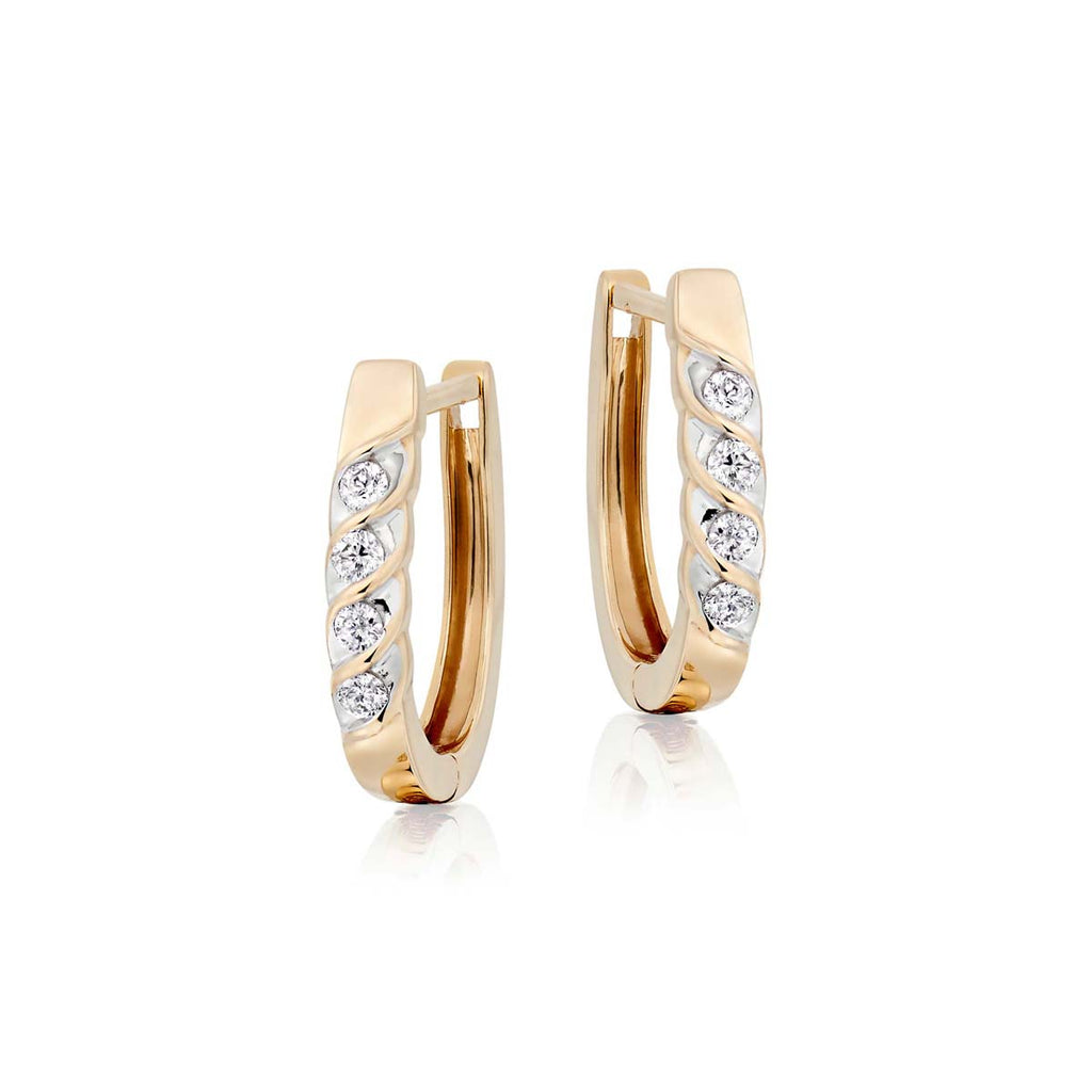 Wave 0.25ct diamond hoop earrings in 9K yellow gold