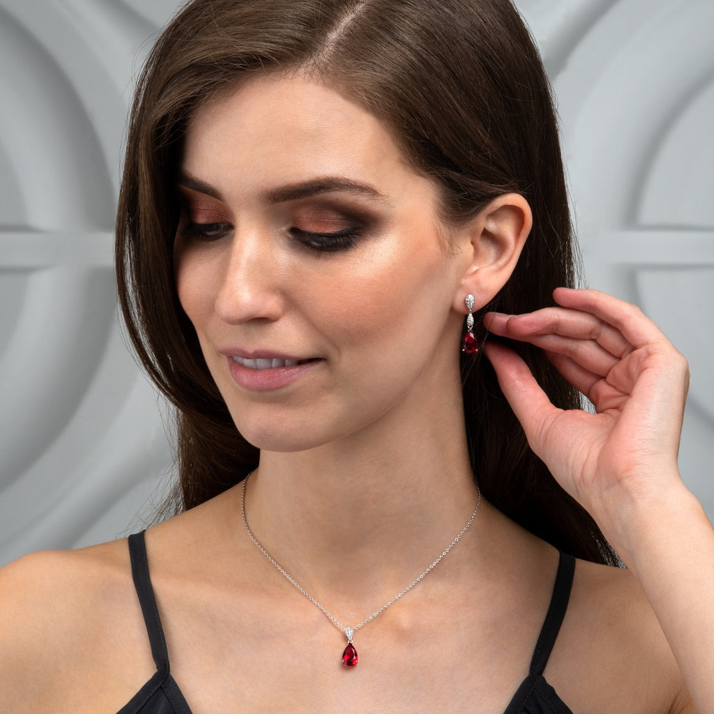 Sterling Silver Red Teardrop Pendant Necklace
