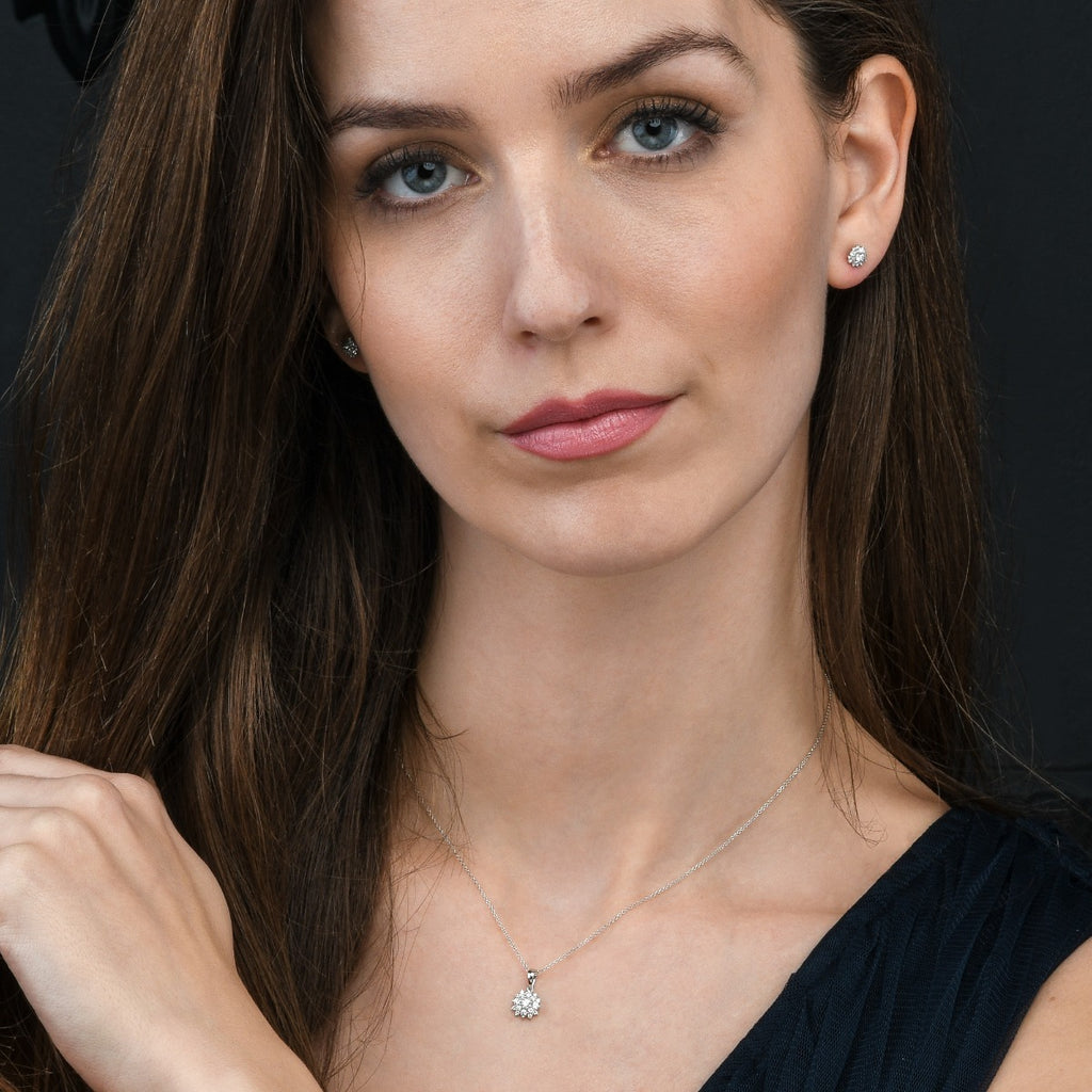 Blossom 0.30ct Cluster Diamond Pendant In 18K White Gold