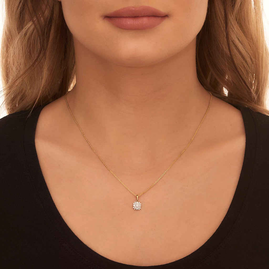 Blossom 0.30ct cluster diamond pendant in 9K yellow gold