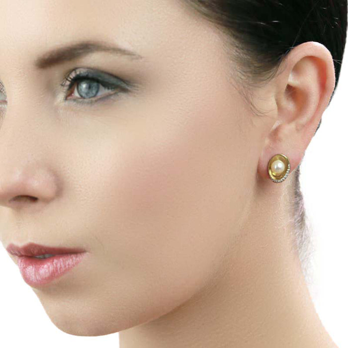 Freshwater Pearl Diamond Earrings 0.20ct Diamond 9K Yellow Gold