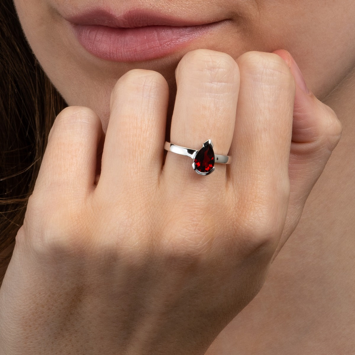 Pear Shaped Garnet Ring in Sterling Silver