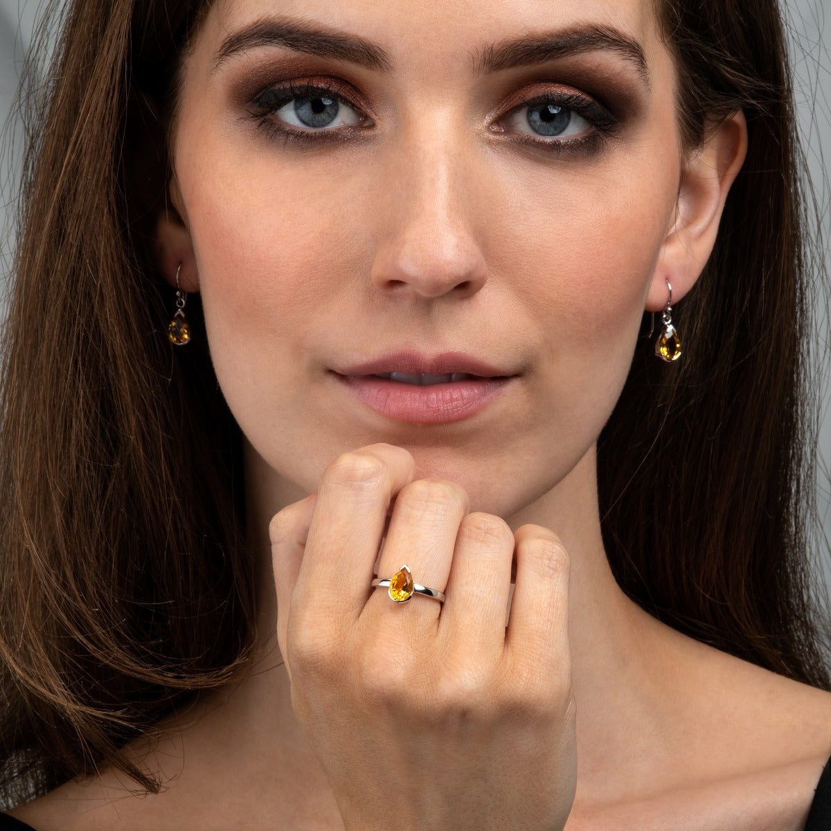 Pear Shaped Citrine Ring in Sterling Silver