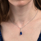 925 sterling silver pendant necklace Royal blue pear shaped stone