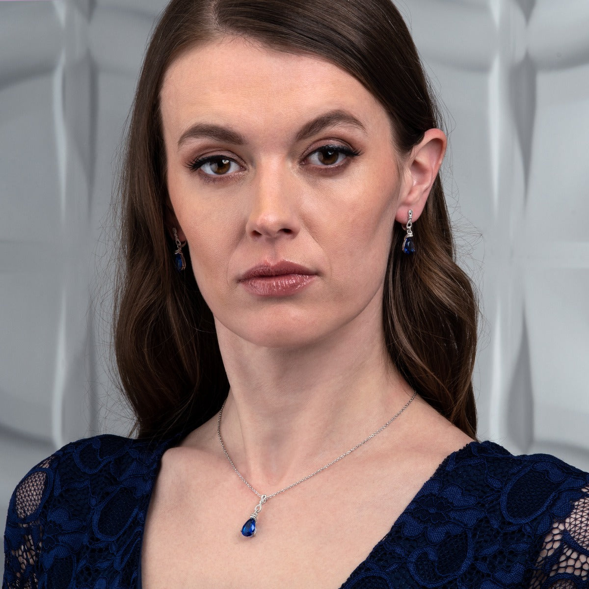 Sterling Silver Blue Pear Drop Pendant Necklace