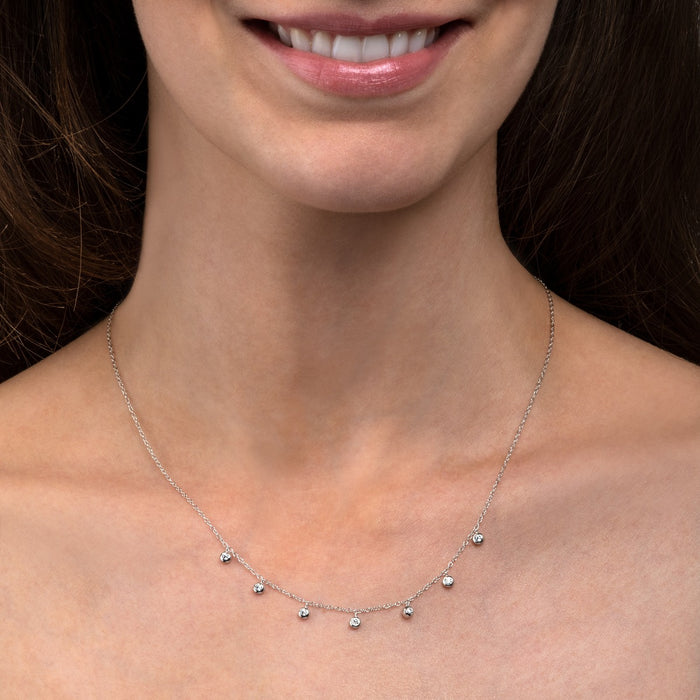 925 Sterling Silver Collar Necklace with Bezel-Set Round Cubic Zirconia Charms