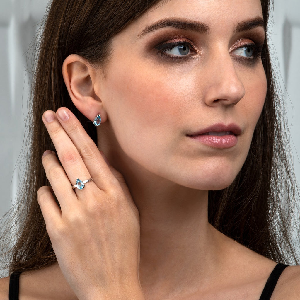 Pear Shaped Blue Topaz Ring in Sterling Silver