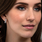 Sterling Silver Hoop Earrings with Round and Baguette Cubic Zirconia Stones