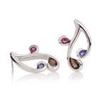 Smoky Quartz, Iolite and Rhodolite Earrings in Sterling Silver