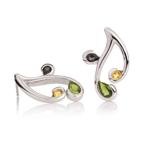 Peridot, Citrine and Smoky Quartz Earrings in Sterling Silver