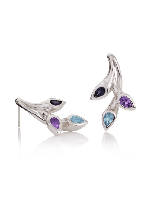 Sterling Silver Earrings with Amethyst, Blue Topaz and Iolite Gemstones