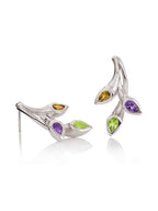 Sterling Silver Earrings with Peridot, Citrine and Amethyst Gemstones