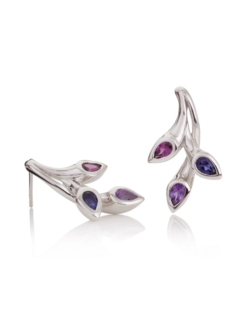 Sterling Silver Earrings with Amethyst, Rhodolite and Iolite Gemstones