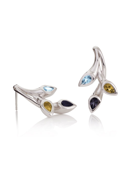 Sterling Silver Earrings with Iolite, Blue Topaz and Citrine Gemstones