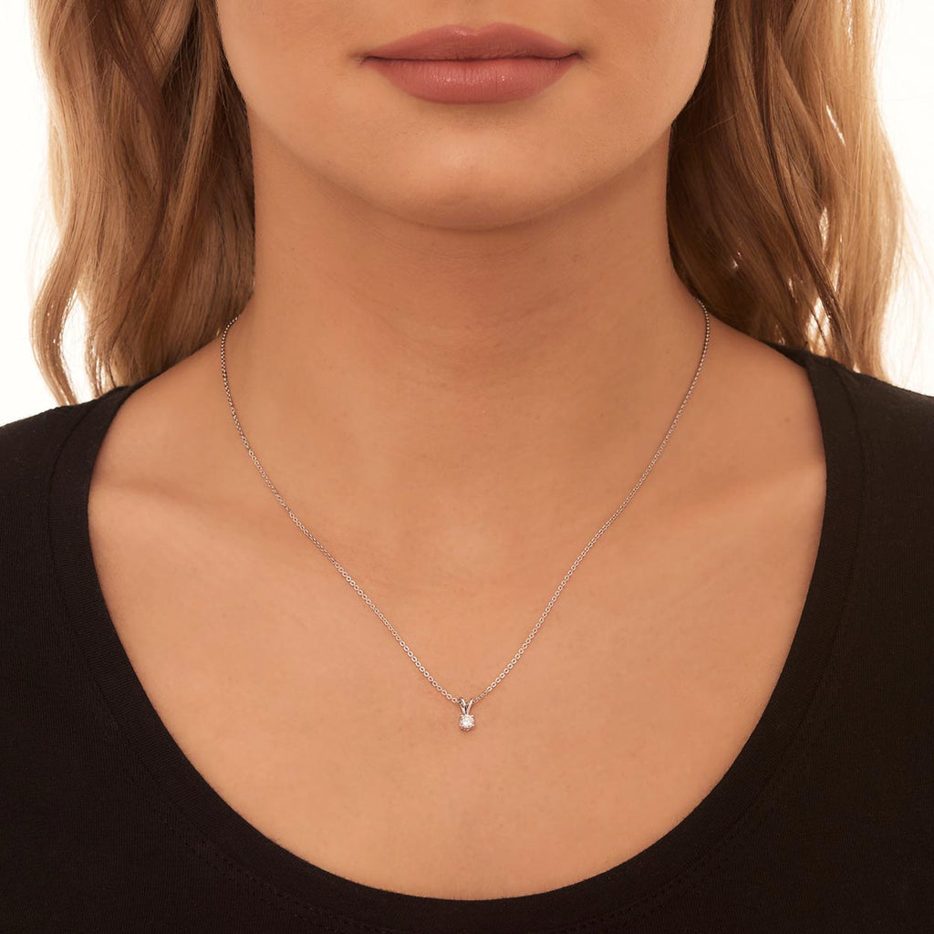 Solitaire 0.20ct 4 claw round diamond pendant in 18K white gold