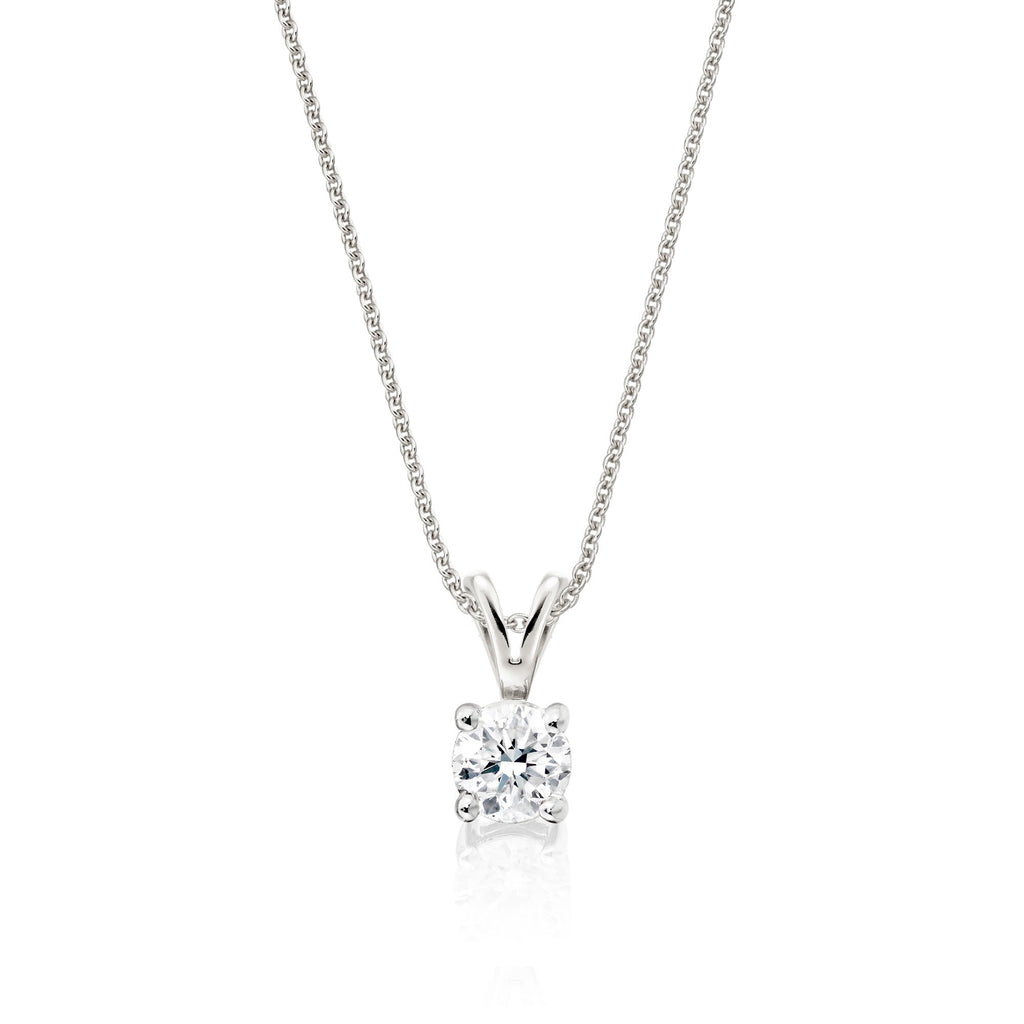 Solitaire 0.20ct 4 claw round diamond pendant in 9K white gold