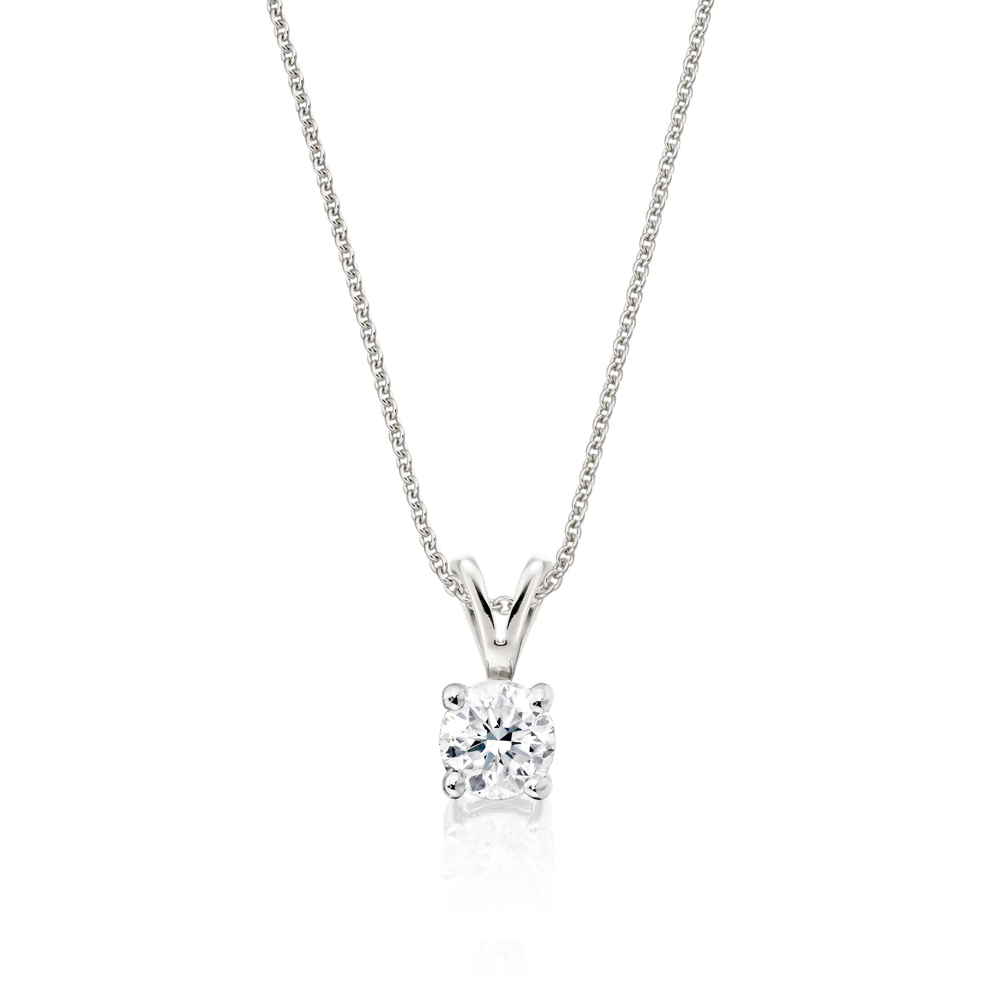 Solitaire 0.20ct 4 claw round diamond pendant in 9K white gold