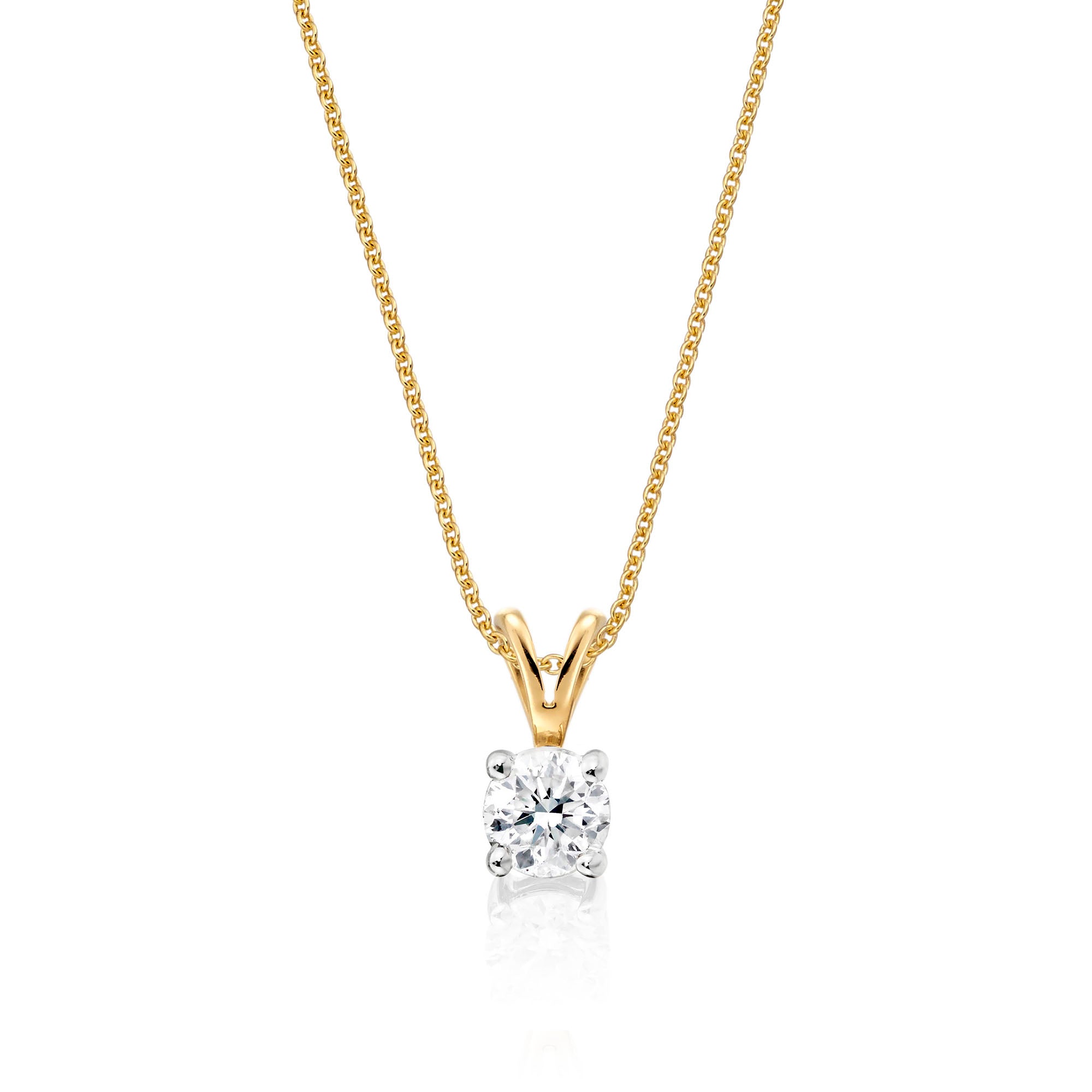 Solitaire 0.20ct 4 claw round diamond pendant in 9K yellow gold