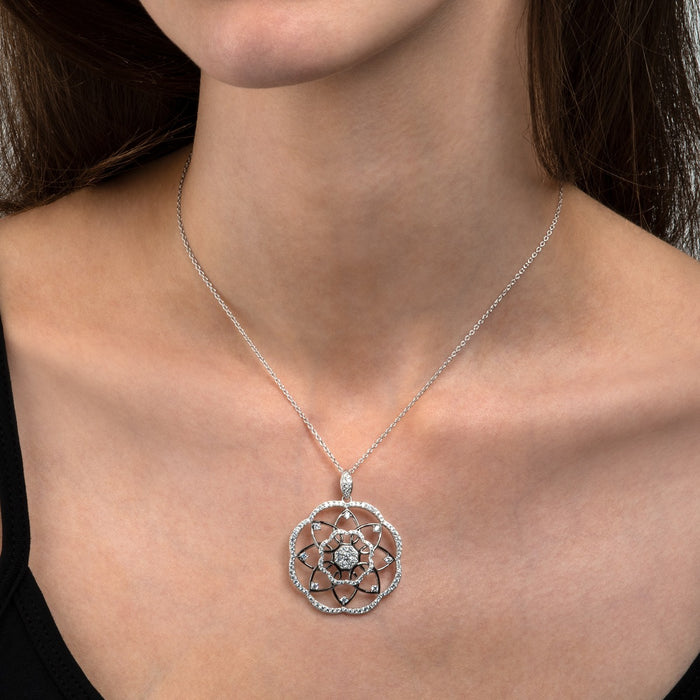 Sterling Silver Mandala Pendant Necklace with Cubic Zirconia