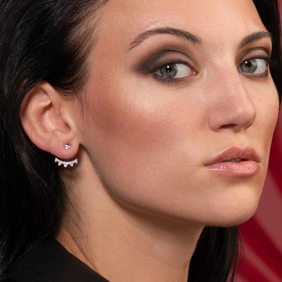 Sterling Silver Ear Jacket Earrings with Cubic Zirconia