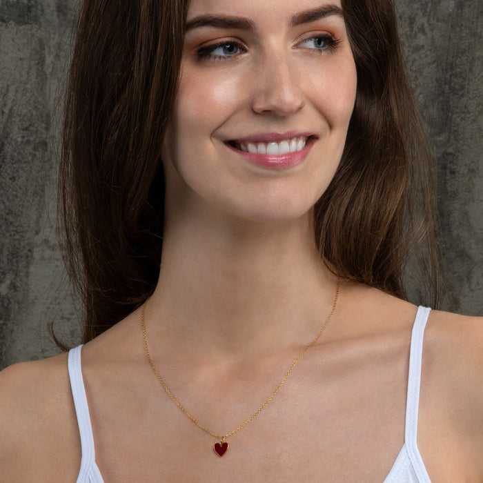 Gold Plated Heart Pendant Necklace with Red Enamel