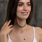 Silver heart pendant necklace for women with red enamel