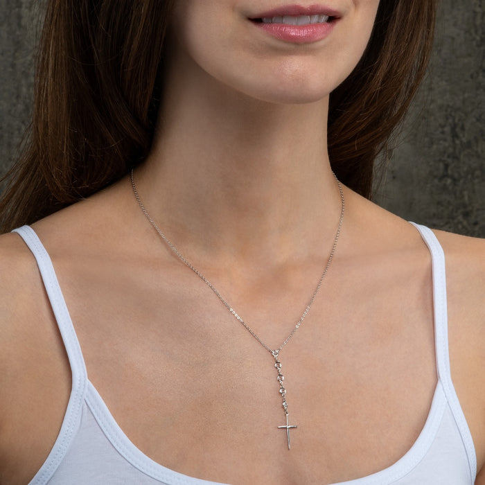 Dainty Lariat Cross Y Necklace In 925 Sterling Silver