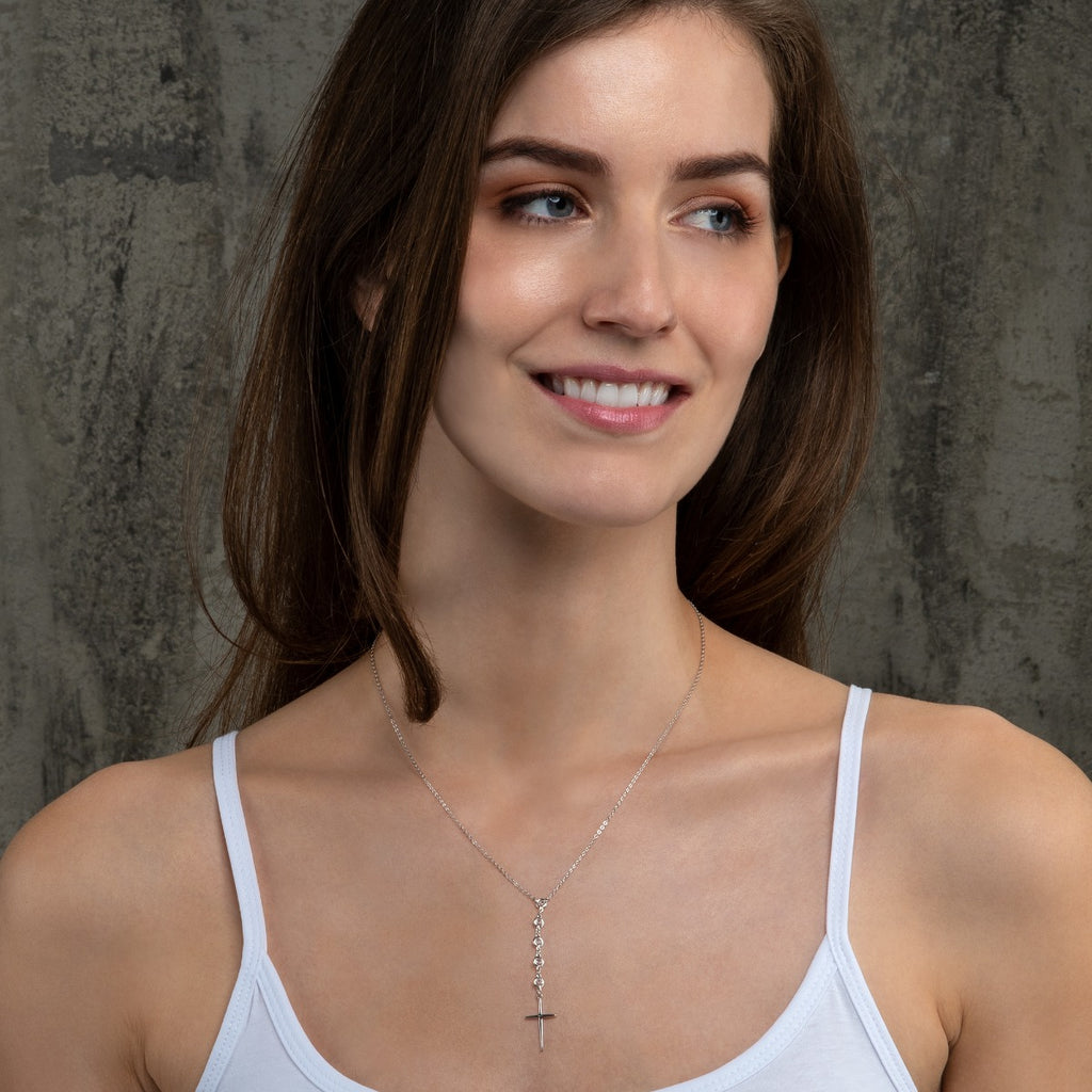 Dainty Lariat Cross Y Necklace In 925 Sterling Silver